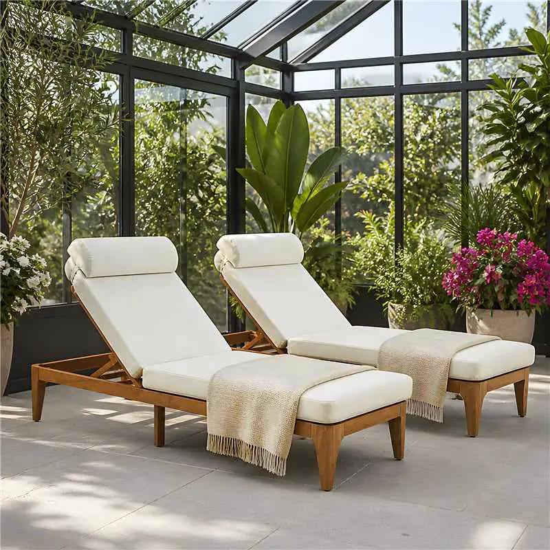 TOPMAX Acacia Wood Chaise Lounge Set of 2 by HouseOfZazla