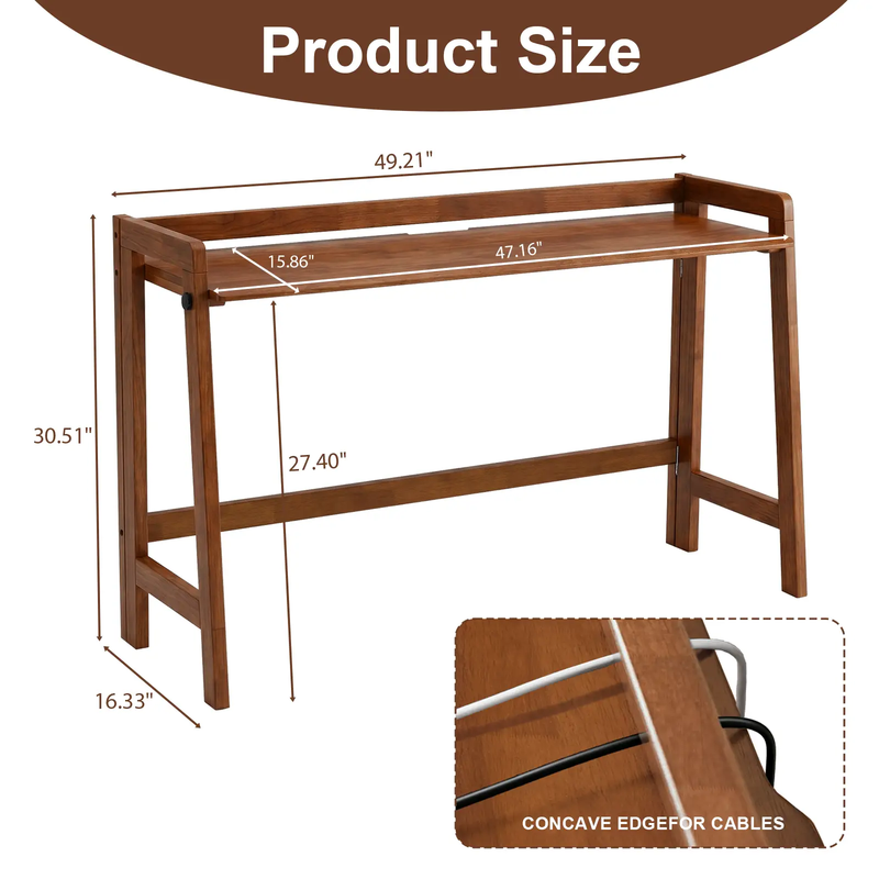 Solid Wood Folding Desk, 49" Mid Century Modern Computer Desk by HouseOfZazla