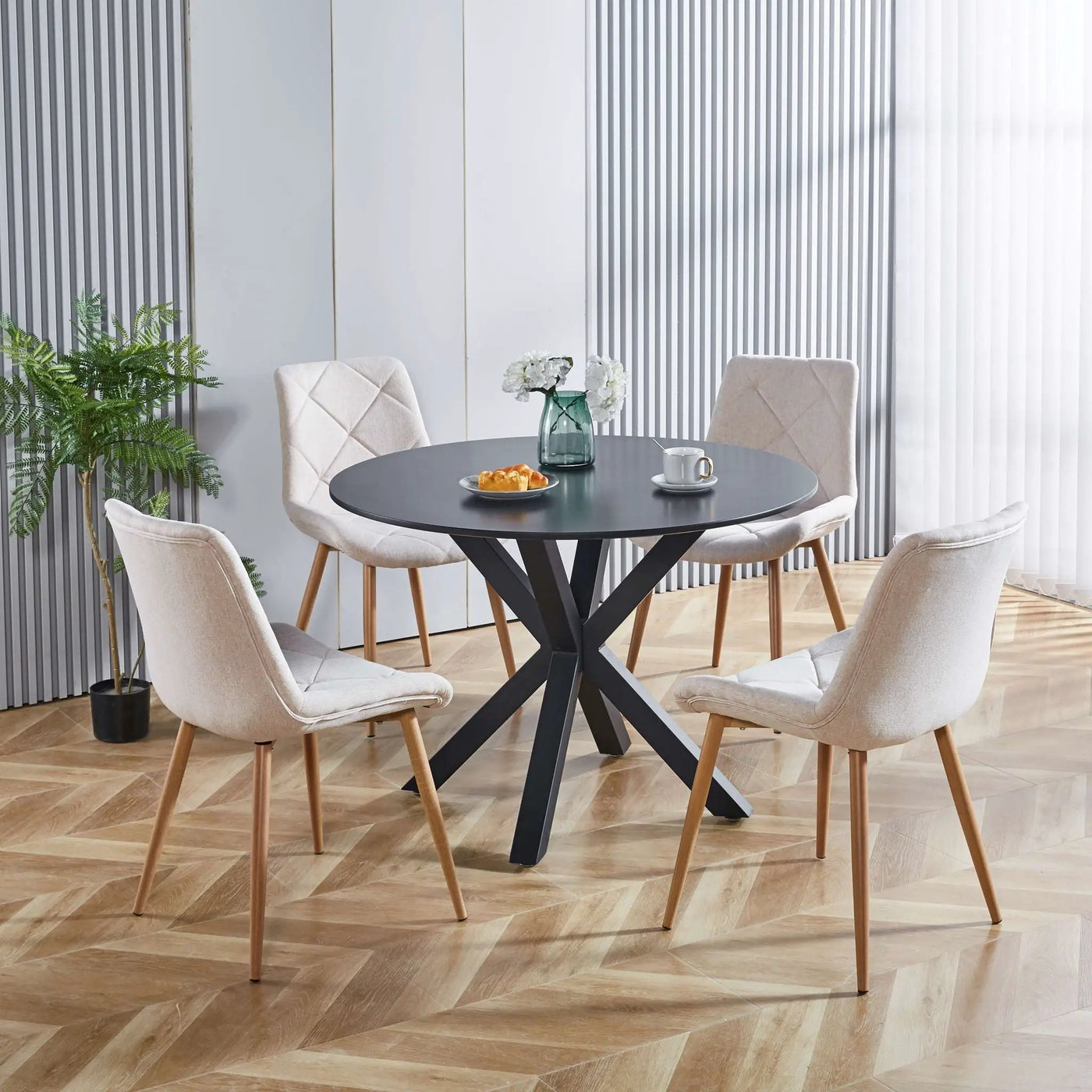 Table Mid-Century Dining Table For 4 - 6 People With Round Table Top, Pedestal Dining Table, End Table Leisure Coffee Table, Cross Leg by HouseOfZazla