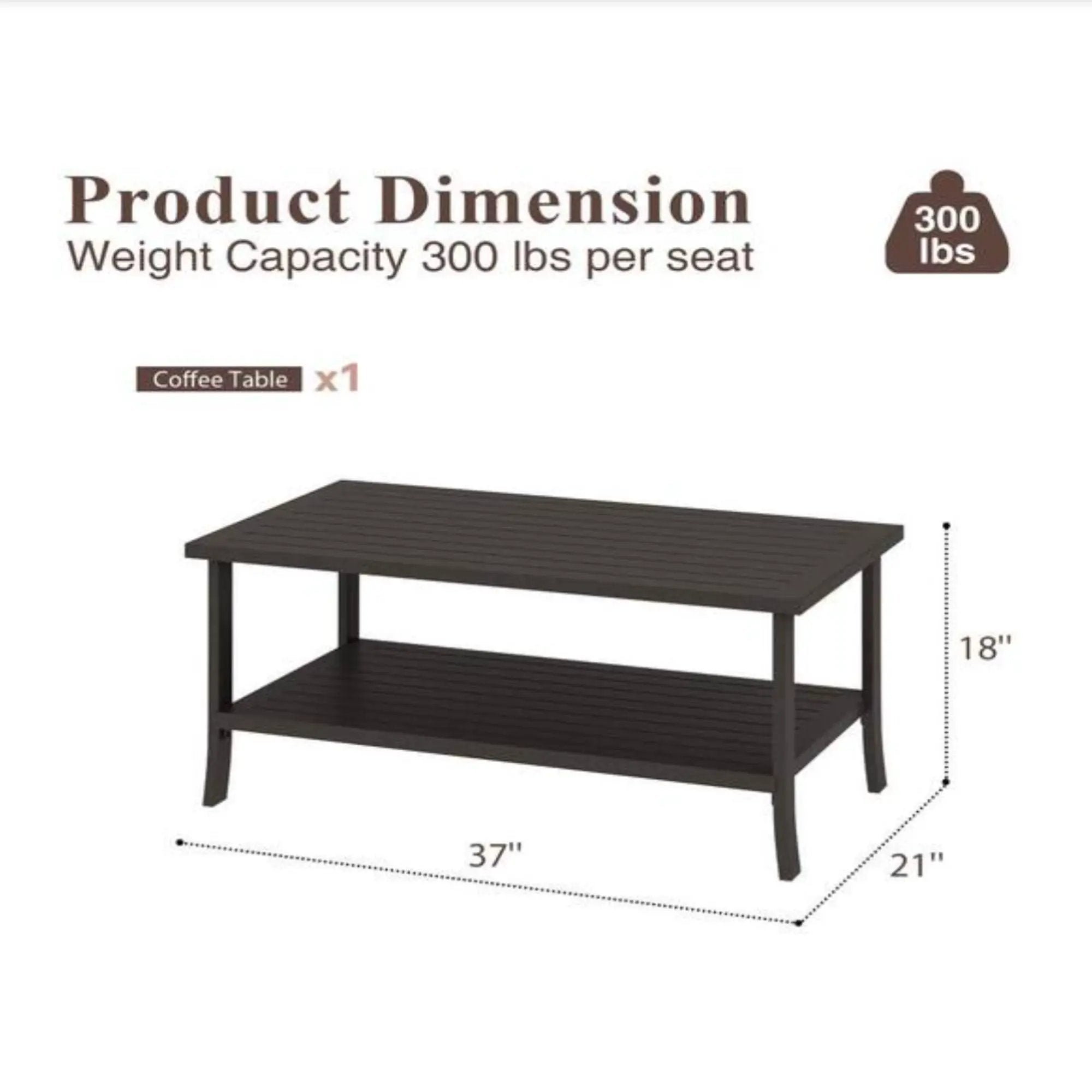 Rectangular Outdoor Coffee Table, 2 Tier All Weather Patio Table - Brown by HouseOfZazla