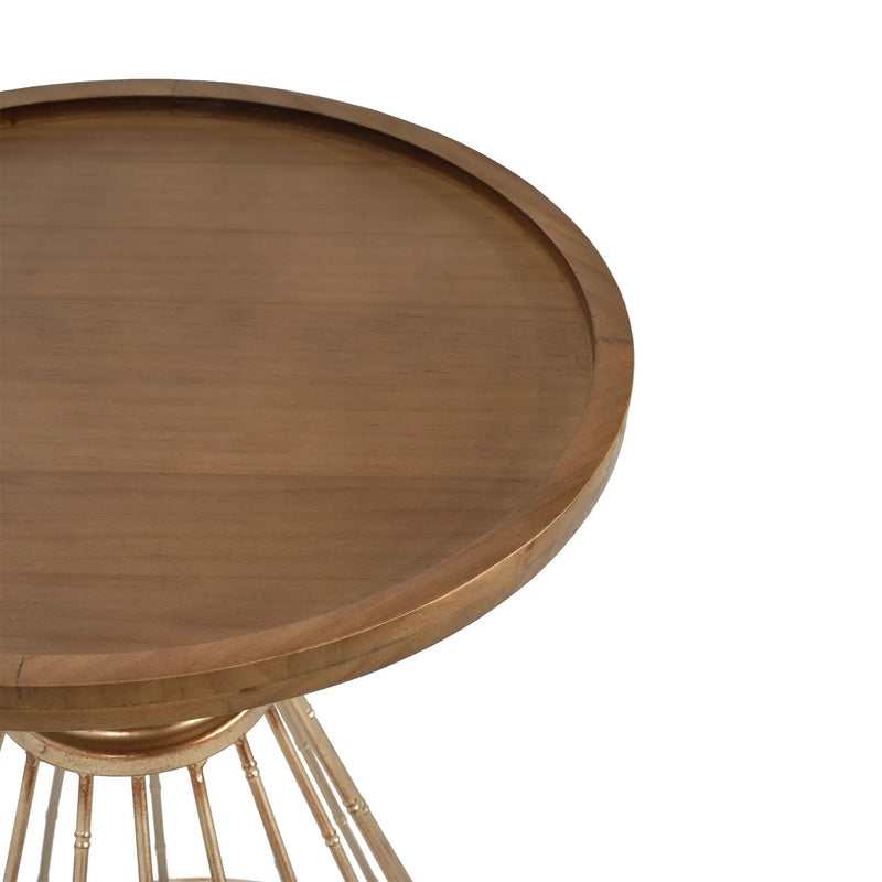 Hollow Edge Retro Art Pine Side Table with Antique Gold and Natural Color by HouseOfZazla