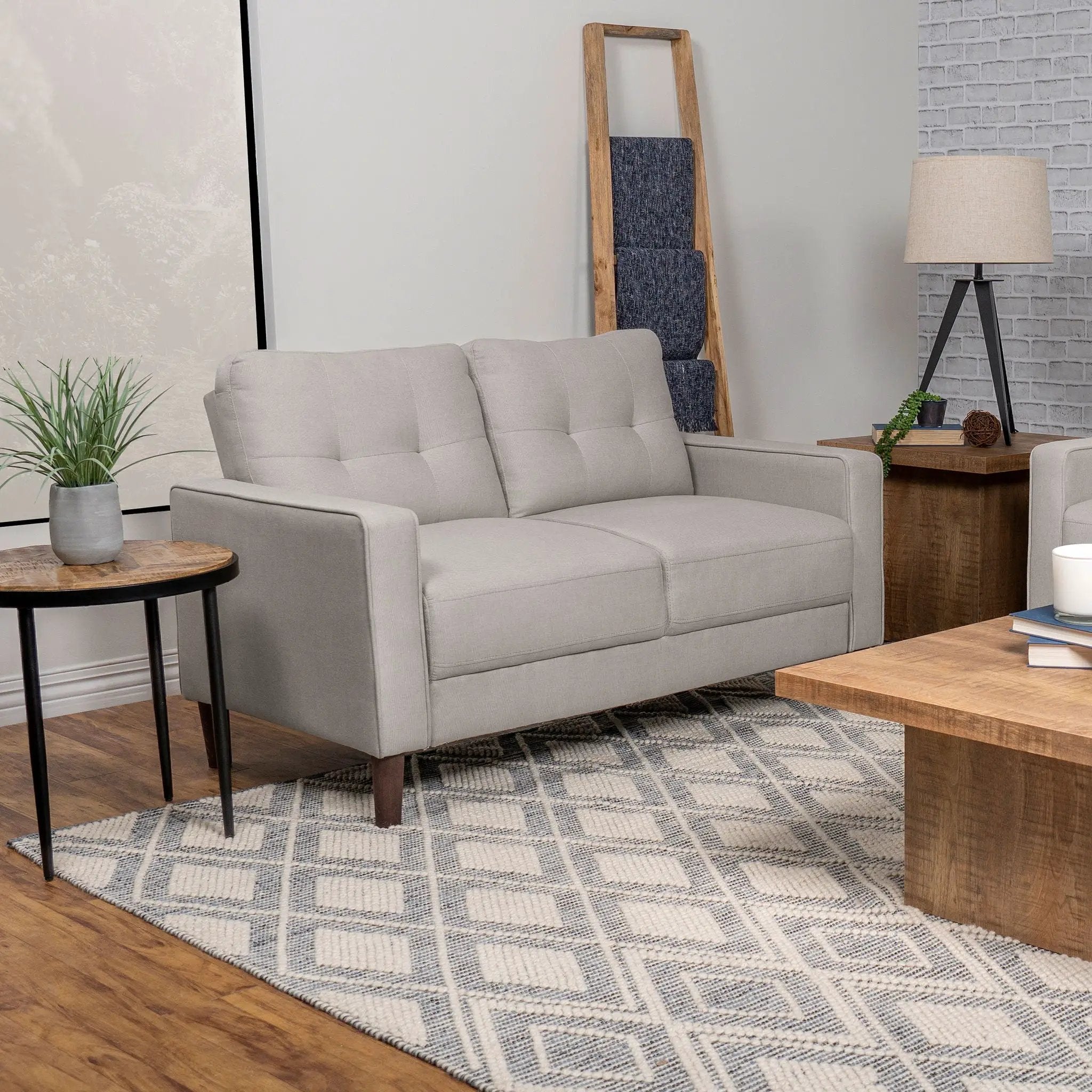 Bowen Upholstered Track Arm Tufted Loveseat Beige by Unique Piece Furniture