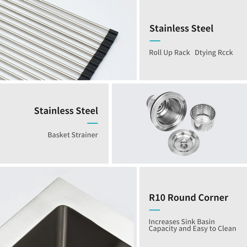 Modern Undermount Stainless Steel Kitchen Sink 16 Gauge, Deep Single Bowl by HouseOfZazla