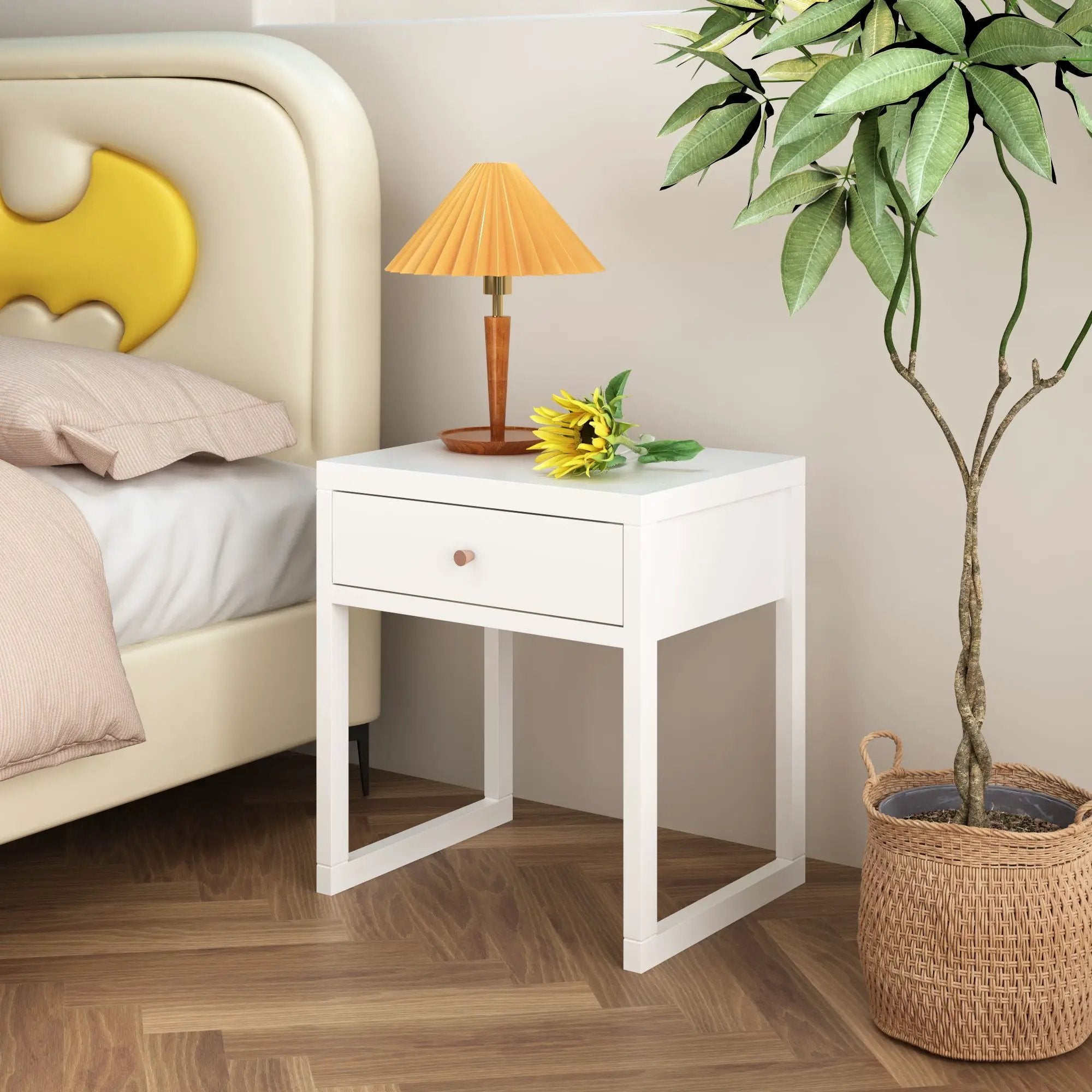 Nightstand With Drawer, Minimalist Bedside Table, Compact End Table For Bedroom - White by Unique Piece Furniture