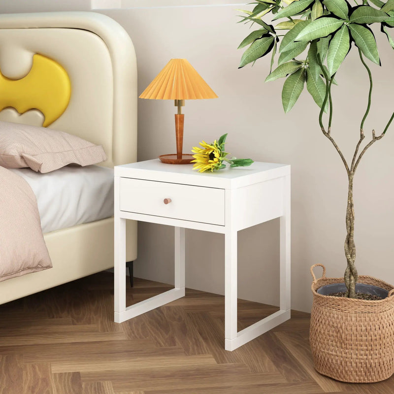 Nightstand With Drawer - Minimalist White Bedside Table by HouseOfZazla