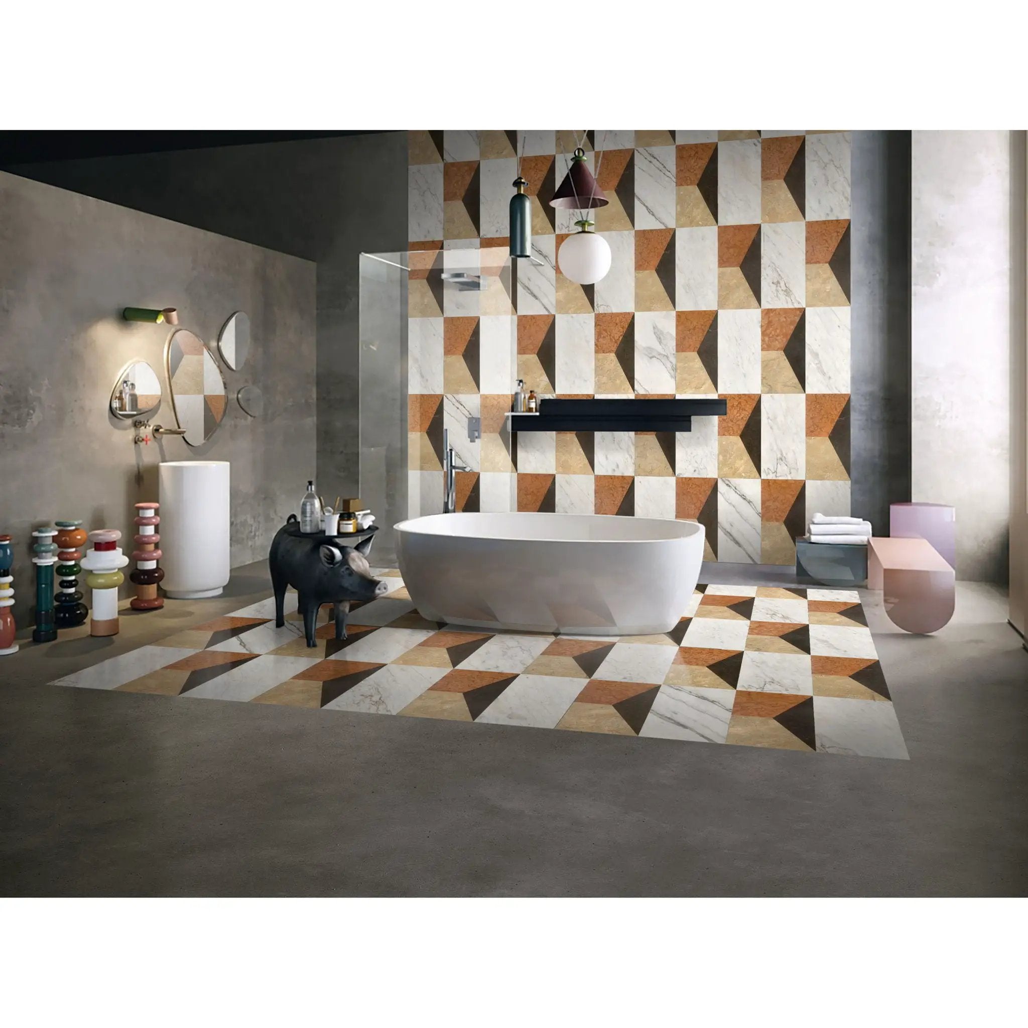 Waterjet Marble 4 Color Marble For Floor And Wall Polished Marble Tile Stone 1 Box Each Pattern 2 Pieces - White / Multi by HouseOfZazla