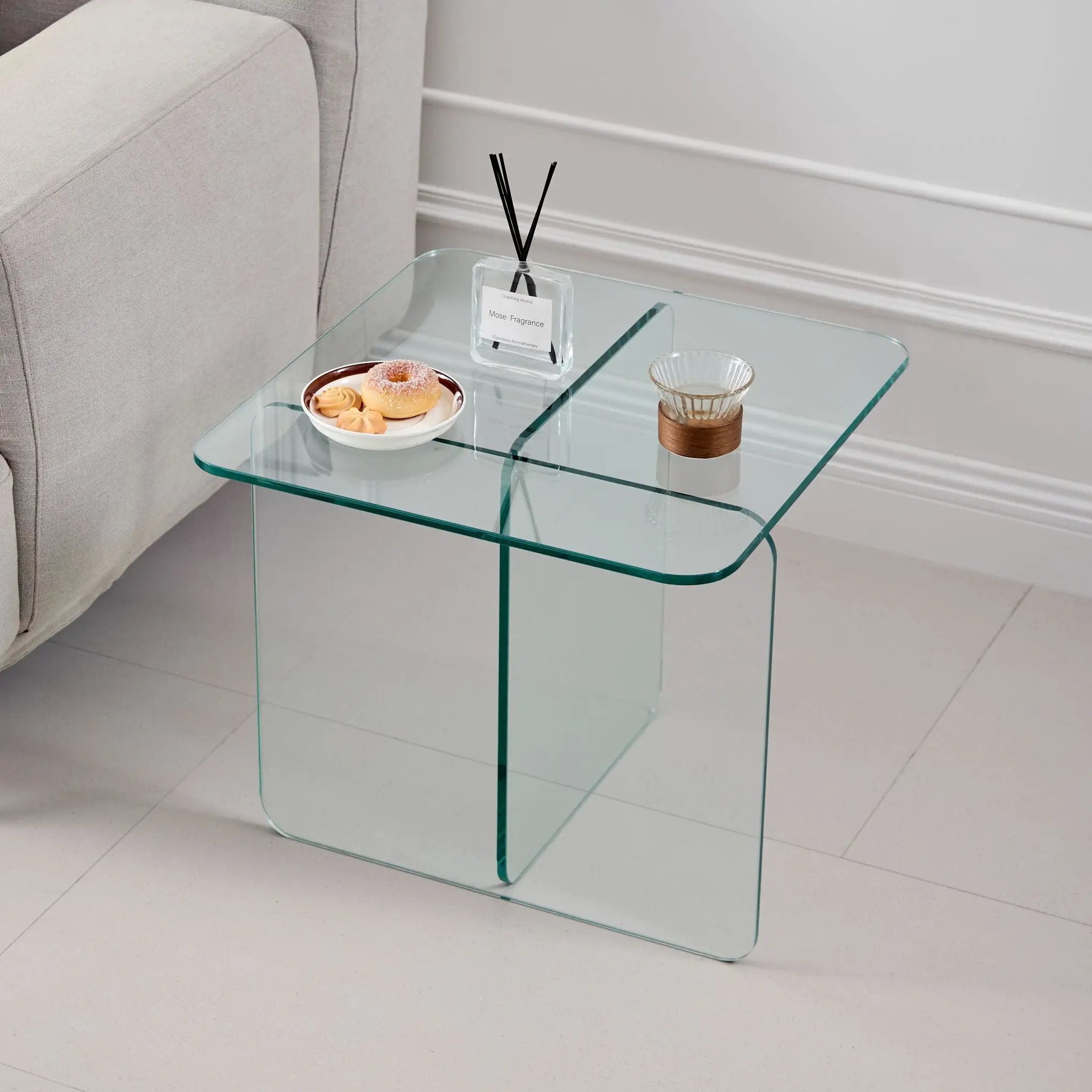 Modern Transparent Tempered Glass Sidetable by Unique Piece Furniture