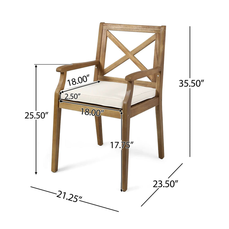 7 Pieces Acacia Wood Outdoor Dining Set with Cream Cushions by HouseOfZazla