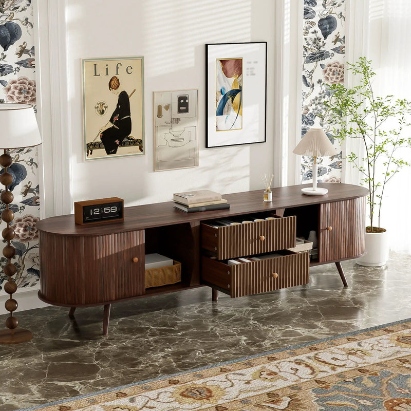 70" TV Stand With Tambour Doors And Fluted Drawers - Dark Brown by HouseOfZazla