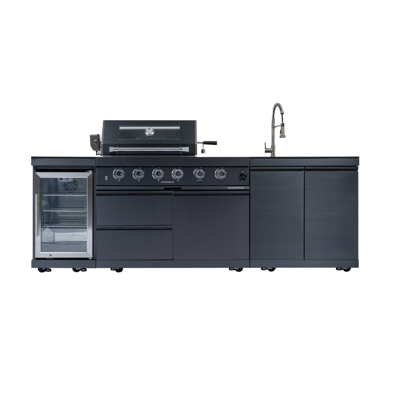 NG 104" 4-Burner 72,000 BTU Black Outdoor Kitchen Island Grill Rotisserie by Chery Industrial