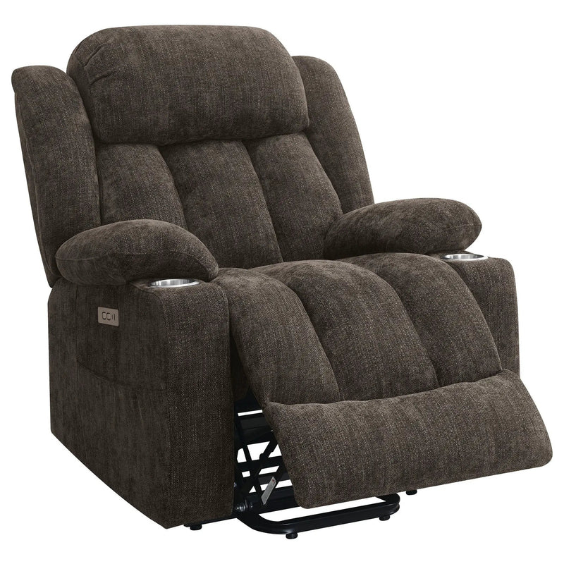 Houston Upholstered Power Lift Recliner Chair Dark Brown by Unique Piece Furniture