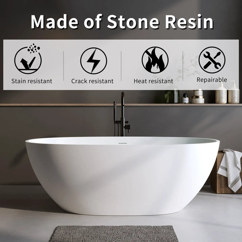 55" Solid Surface Matte Tub - Freestanding Soaking Bathtub by HouseOfZazla