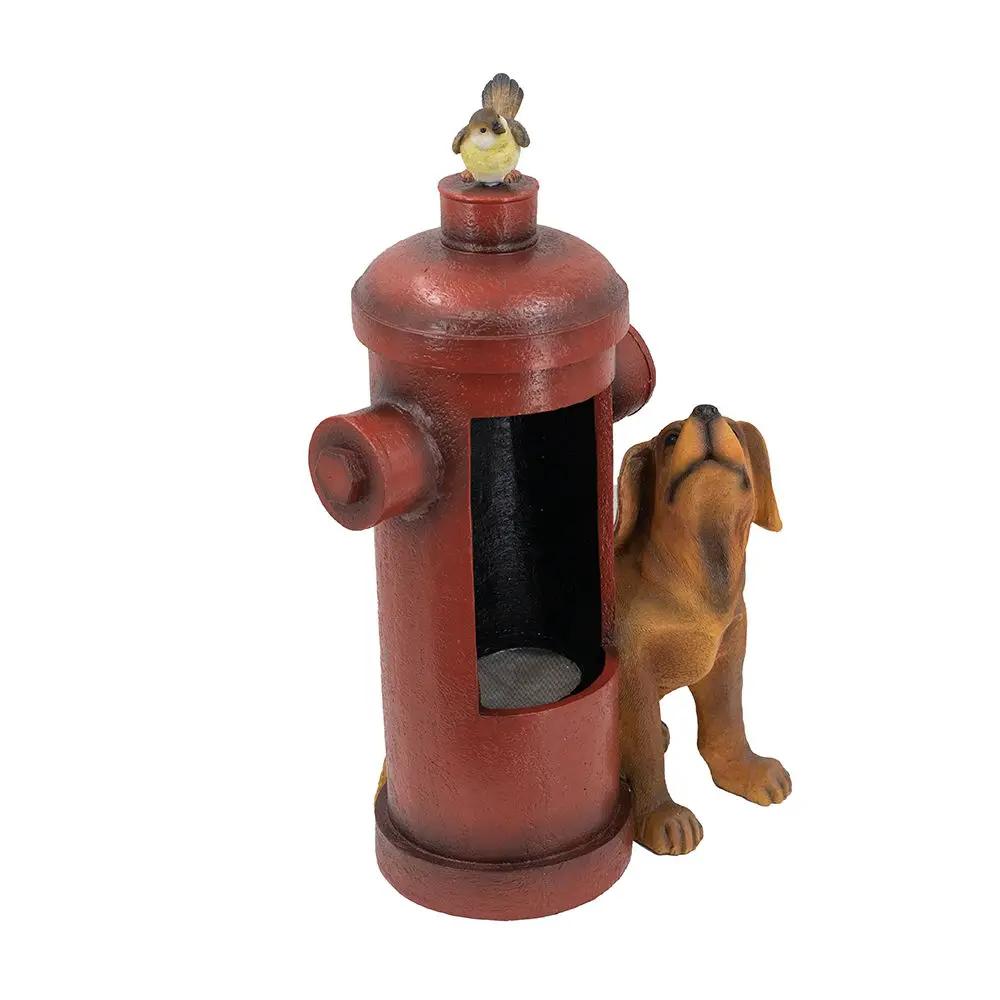 Red Fire Hydrant Water Fountain With Dog And Bird Accents, Outdoor Fountian With Light And Pump - Red / Light Brown by Unique Piece Furniture