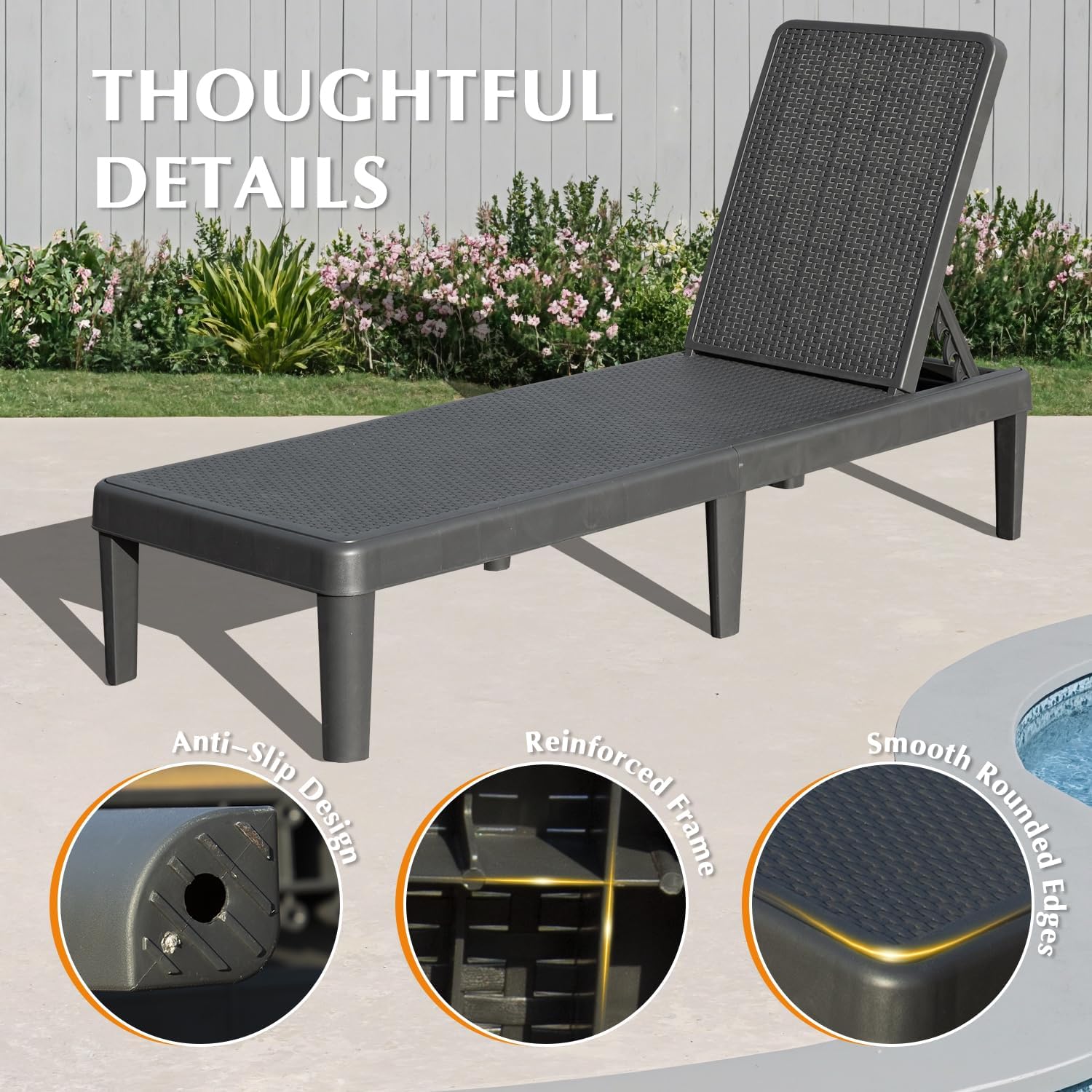 Pool Lounge Chairs Set of 2 with 6-Position Adjustable Backrest by HouseOfZazla