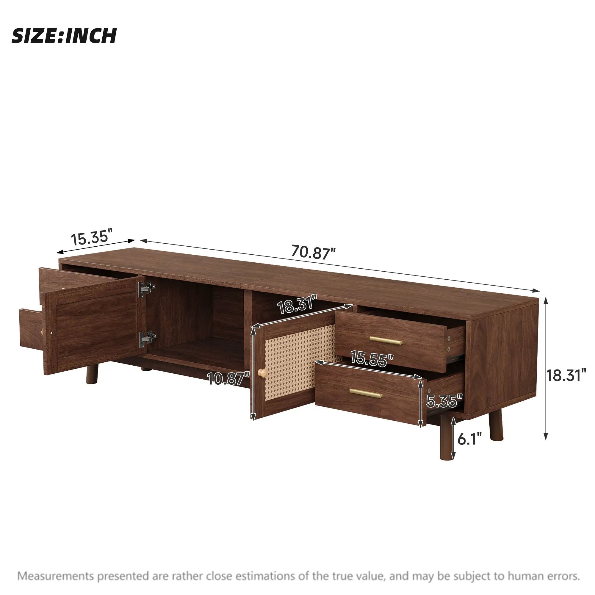 70" TV Stand With Doors For TVs Up To 80", Media Console With 4 Drawers & Cable Holes - Dark Brown by Unique Piece Furniture