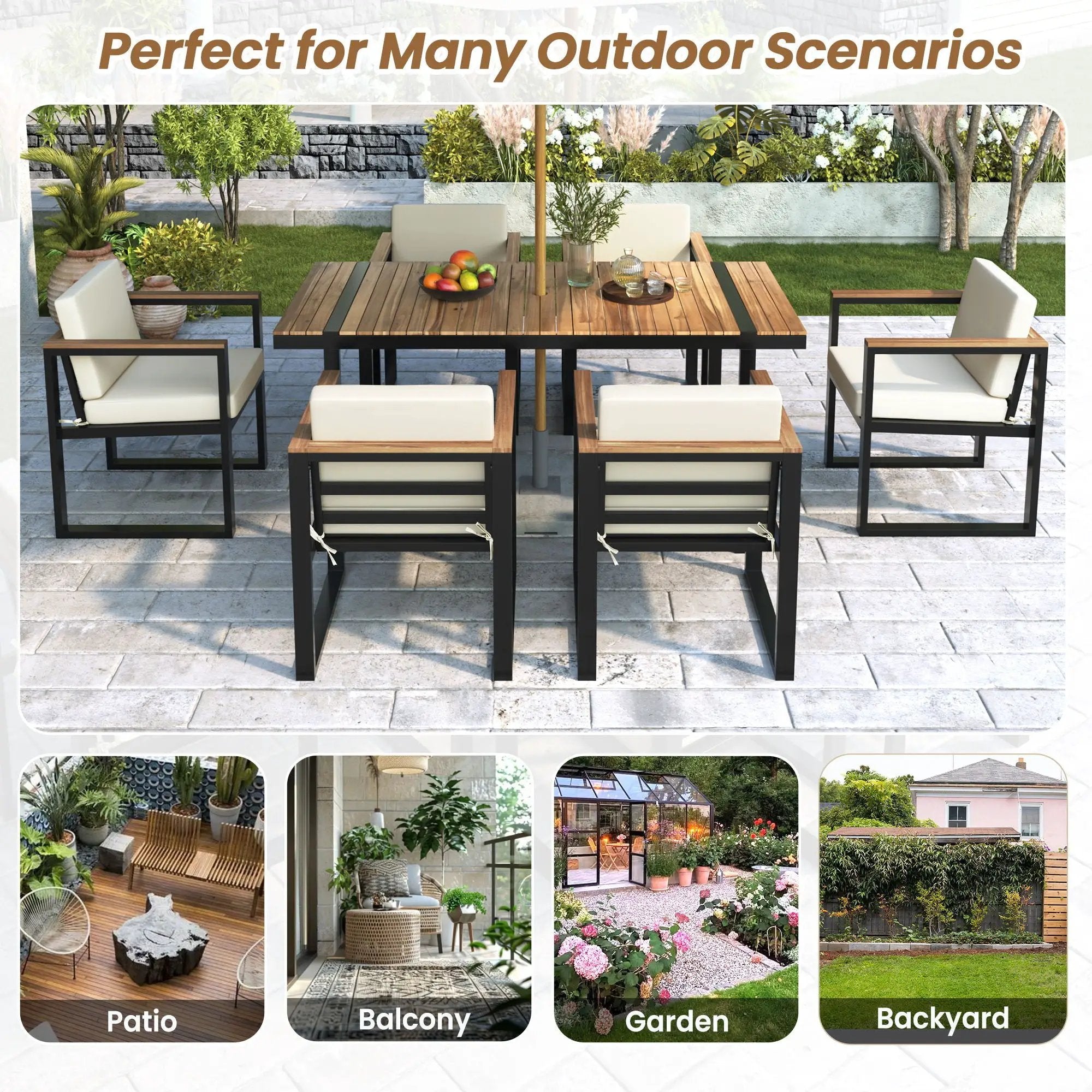 7 Pieces Outdoor Dining Set Patio Dining Table And Chair Set With And Removable Cushions For Patio by HouseOfZazla