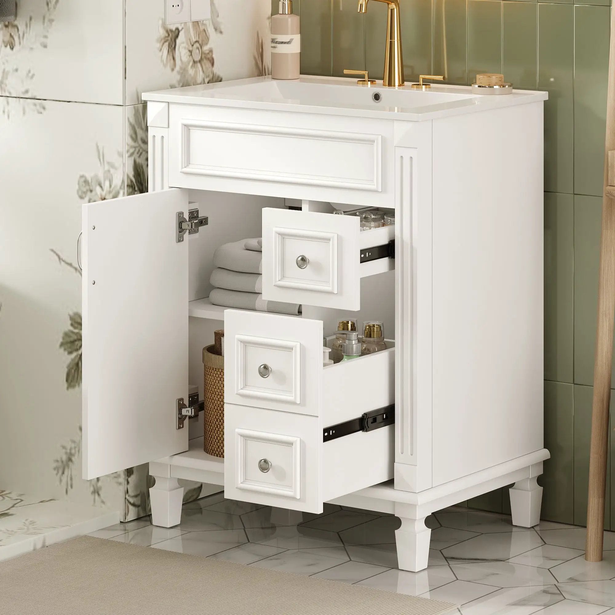 Bathroom Vanity With Sink, Compact Cabinet & 2 Drawers And Adjustable Shelf by Unique Piece Furniture