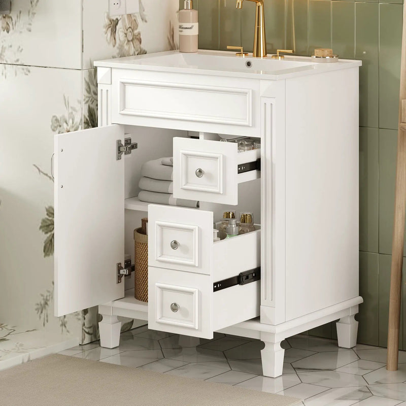 Bathroom Vanity With Sink, Compact Cabinet & 2 Drawers And Adjustable Shelf by Unique Piece Furniture