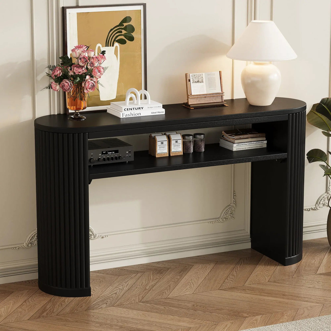 Console Table With Fluted Legs, Open Shelf by HouseOfZazla