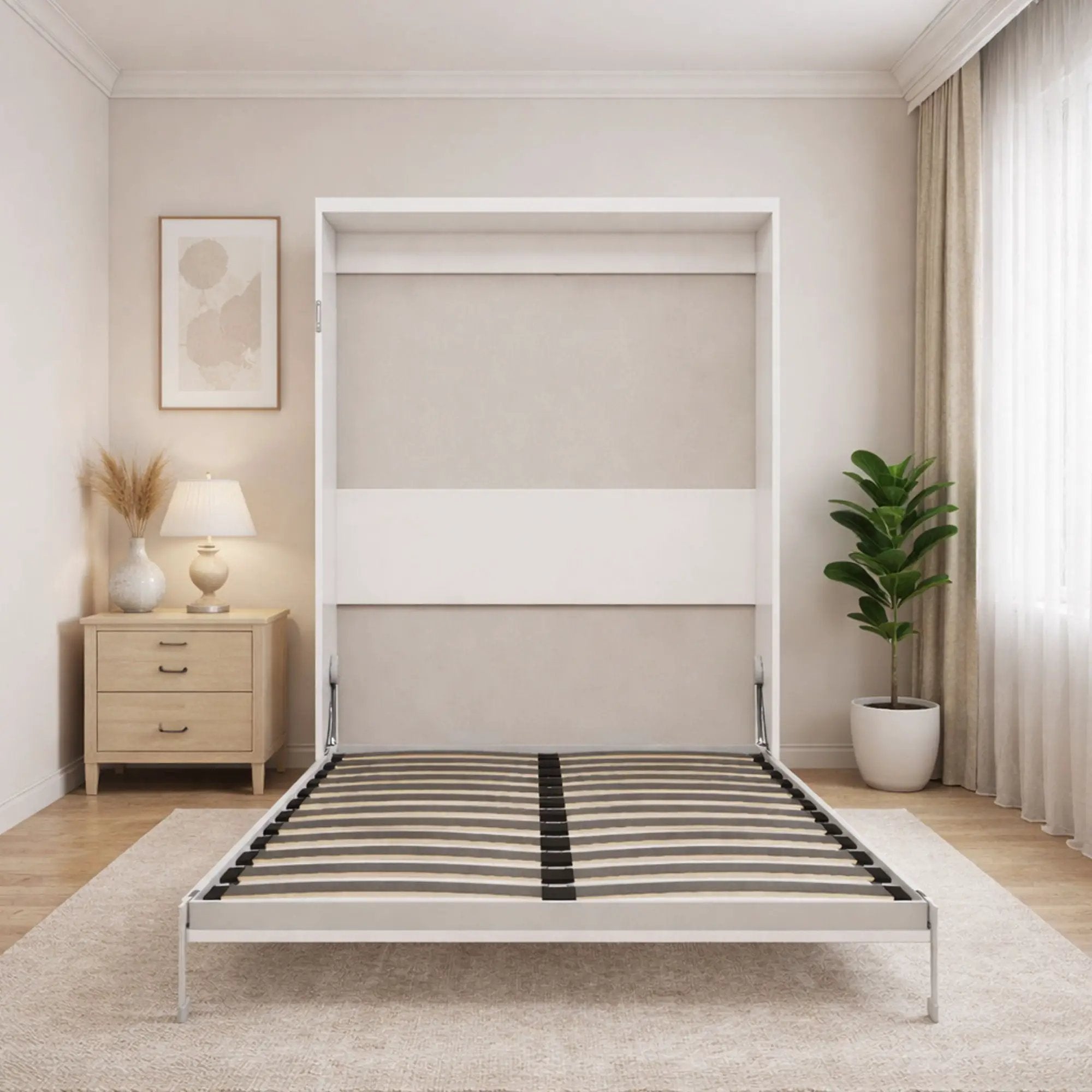 Queen Size Vertical Murphy Wall Cabinet Folding Bed With Automatic Legs - Gray by HouseOfZazla