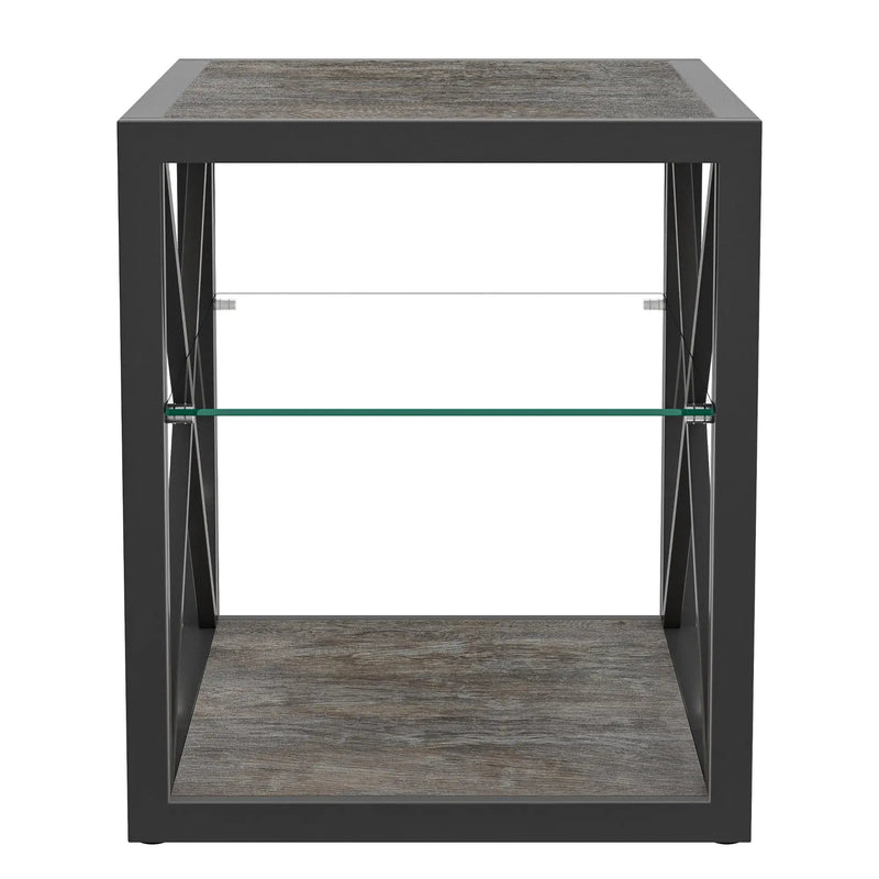 Modern End Table Nightstand with Tempered Glass & Wood Grain MDF by HouseOfZazla