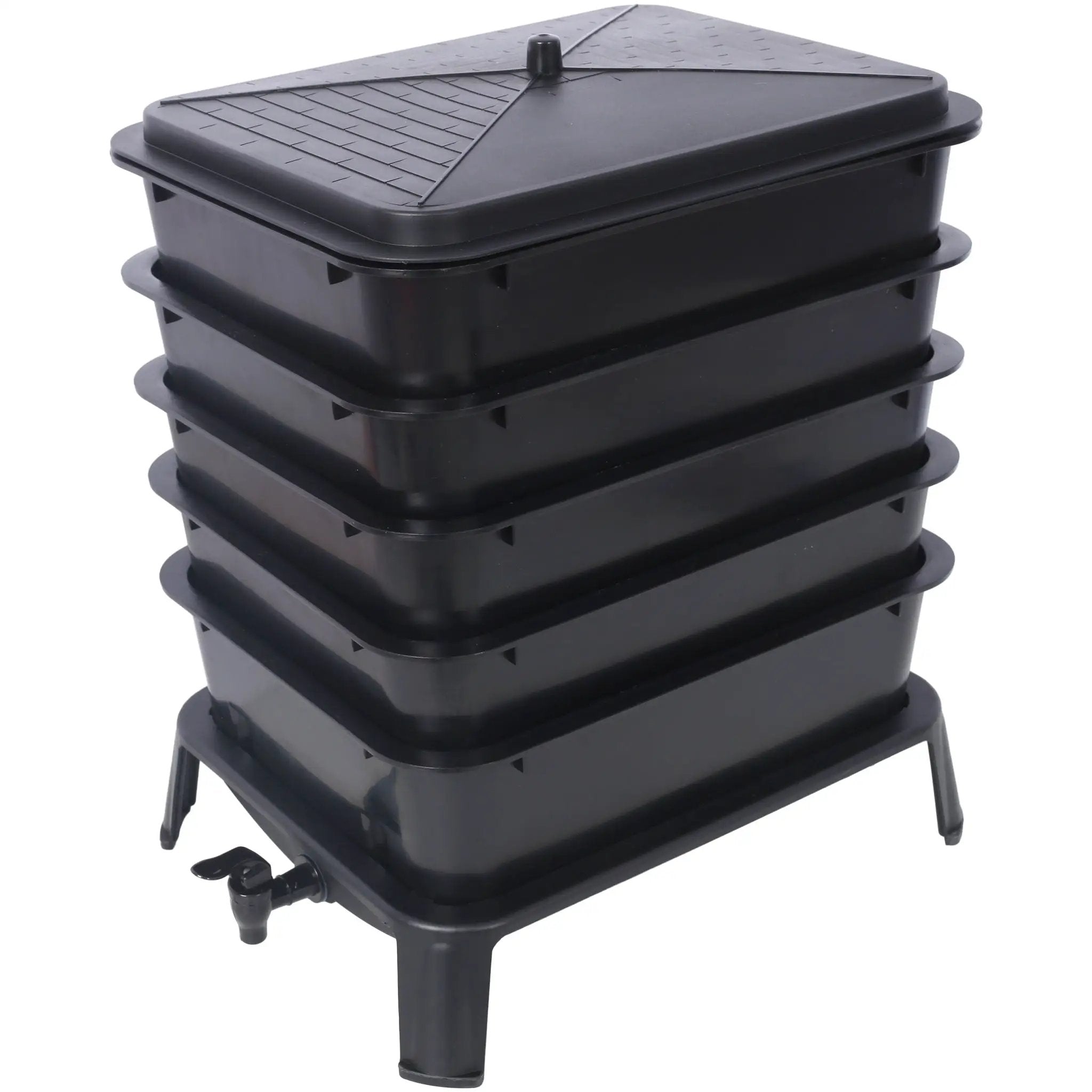 Eco Friendly 5 Layer Worm Compost Bin With 50L Capacity, Easy Setup Plastic Worm Farm Kit - Black by HouseOfZazla