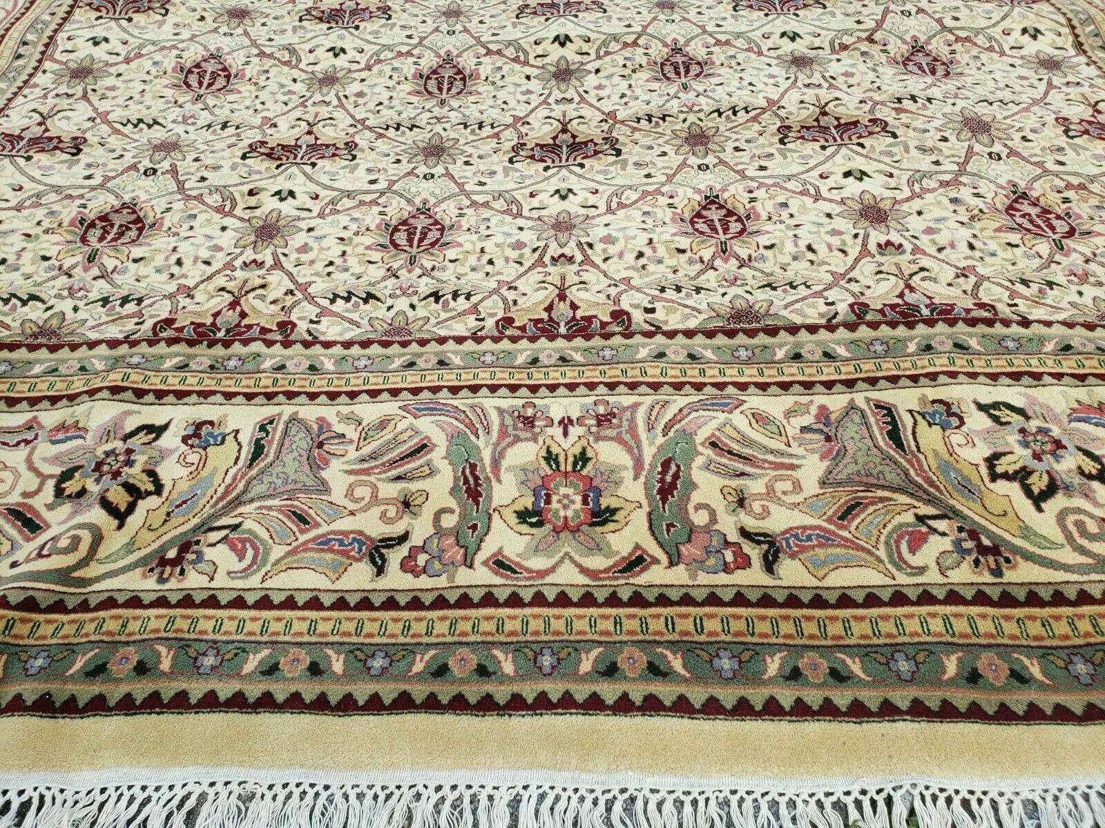 12' X 18' One-of-a-Kind Indian Agra Hand-Knotted Wool Rug Handmade Organic Dyes by Jewel Rugs