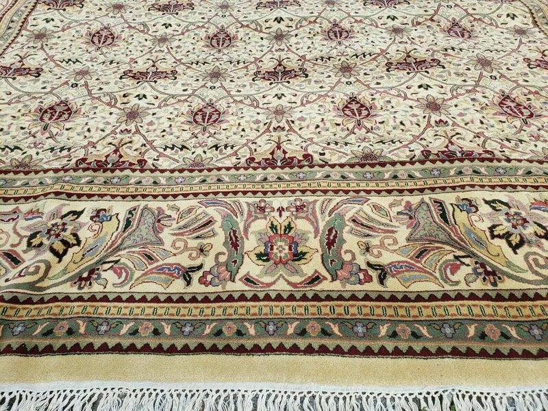 12' X 18' One-of-a-Kind Indian Agra Hand-Knotted Wool Rug Handmade Organic Dyes by Jewel Rugs