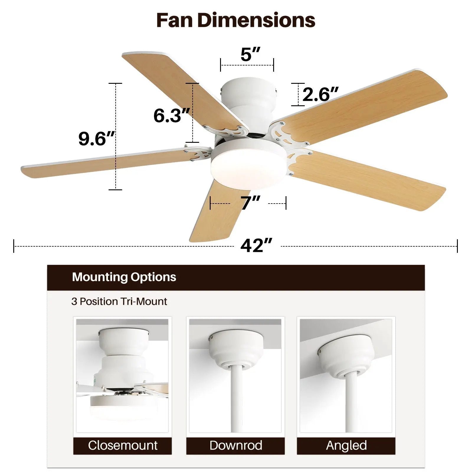 Modern Ceiling Fan With 3 Color Dimmable Light 5 Blades Remote Control Reversible Dc Motor - White by Unique Piece Furniture