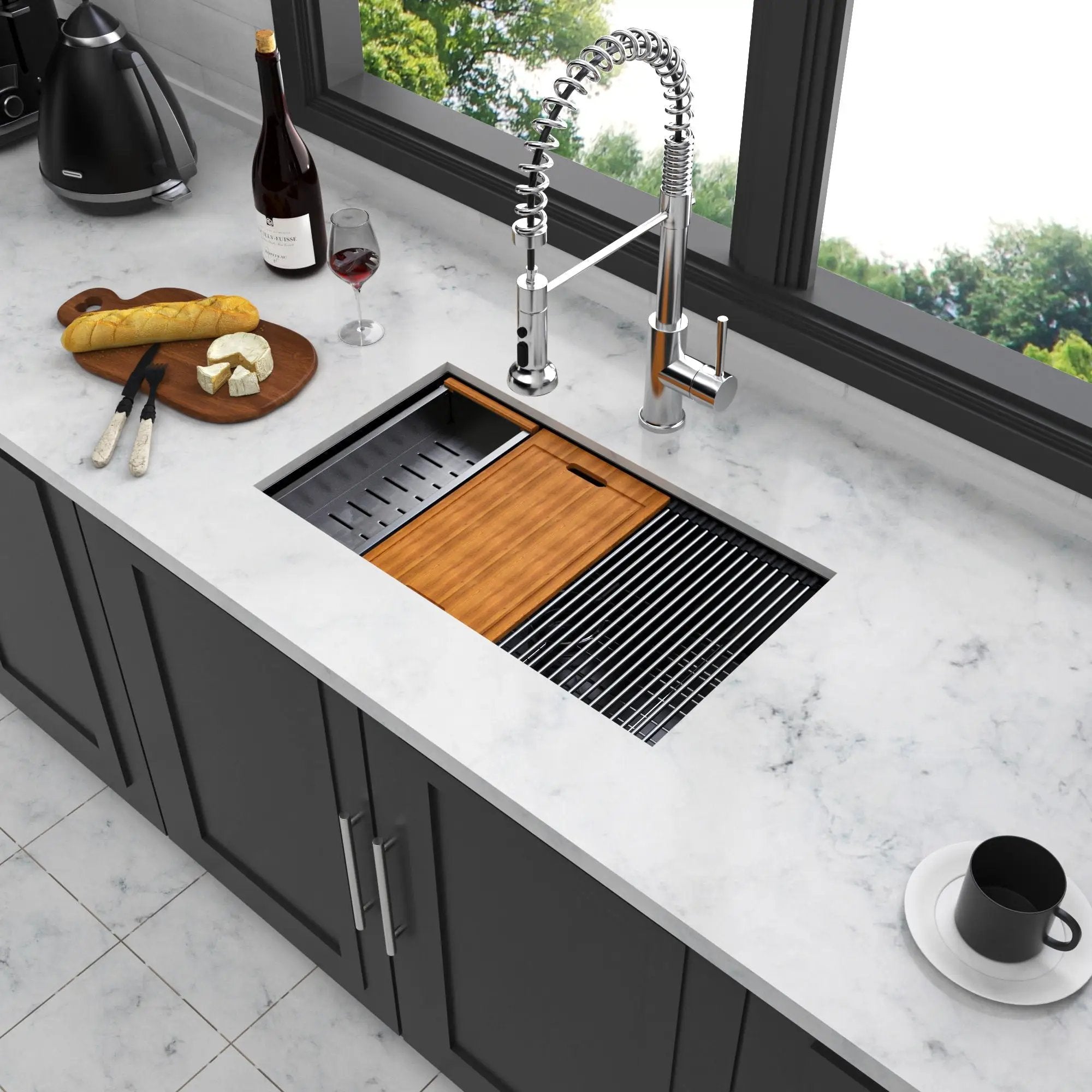 Workstation Kitchen Sink 30" X 18" X 10" Single Bowl Undermount 16 Gauge - Gunmetal Black by HouseOfZazla