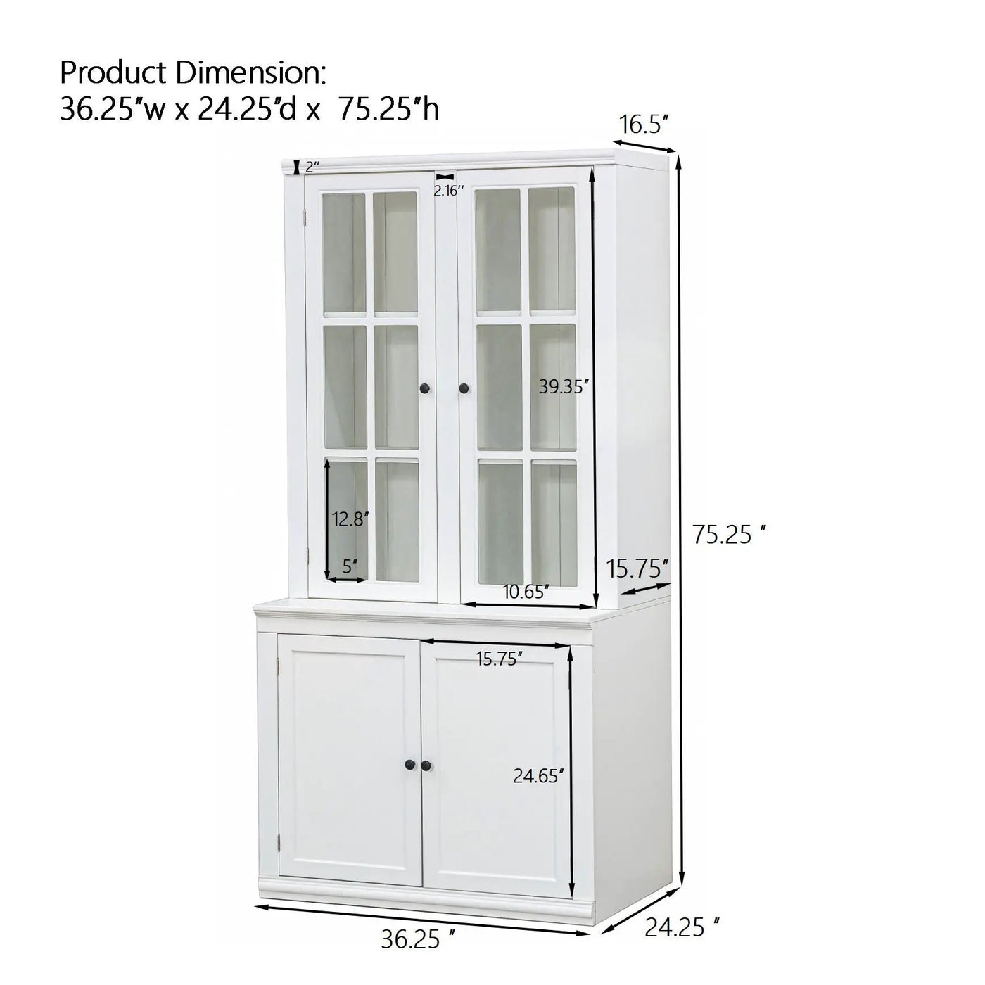 Retro Style Hutch Cabinet With Glass Door, China Cabinet For Home by Unique Piece Furniture