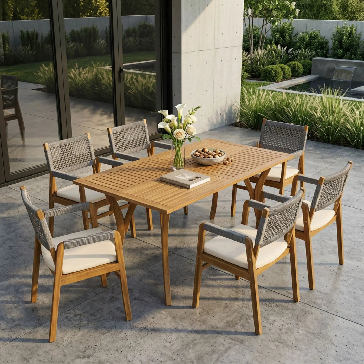 Outdoor Rustic Patio Acacia Bistro Set With Cushions by HouseOfZazla