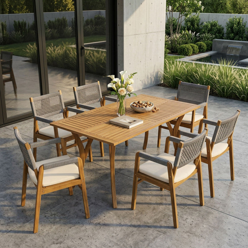 Outdoor Rustic Patio Acacia Bistro Set With Cushions by HouseOfZazla