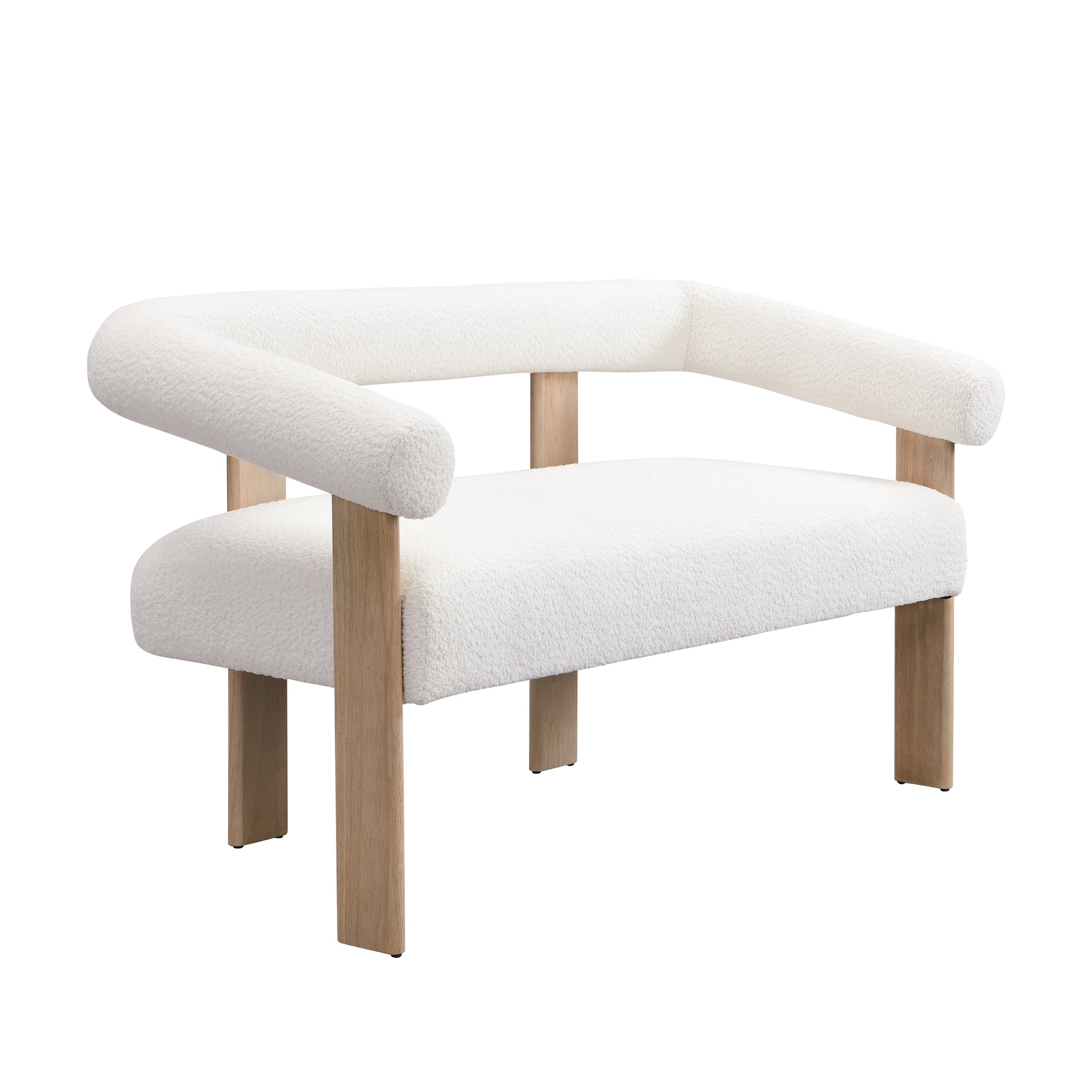 Round Armrest Loveseat (Beige + Natural) by HouseOfZazla