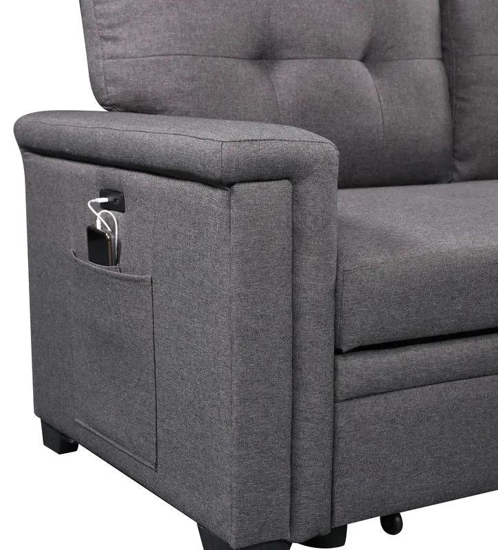 Nathan - Reversible Sleeper Sectional Sofa With Storage Chaise, USB Charging Ports And Pocket by HouseOfZazla