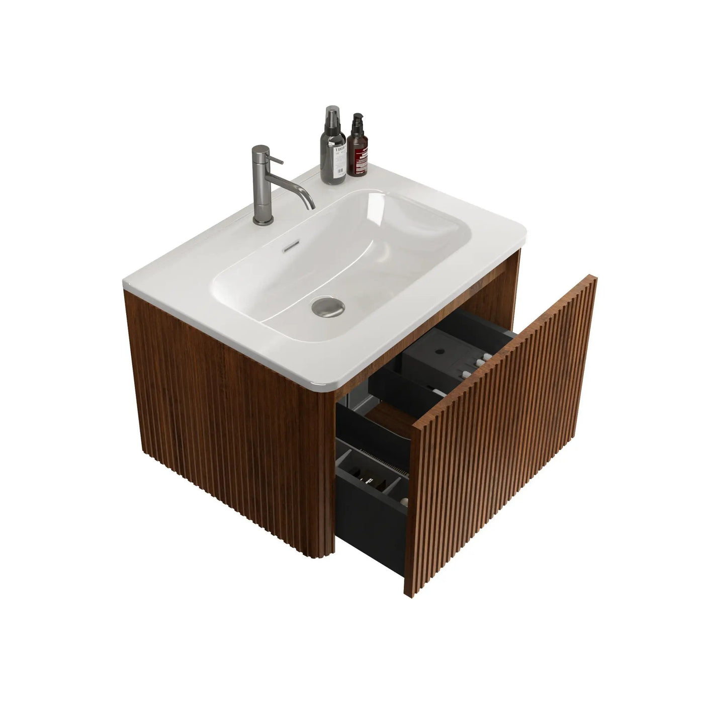 Etna - Striped Bathroom Vanity With Ceramic Sink, Wall Mounted Floating Bathroom Vanity For Modern Bathroom by HouseOfZazla