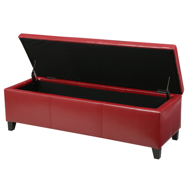 Upholstered PU Leather Storage Ottoman, Solid Wooden Legs by HouseOfZazla