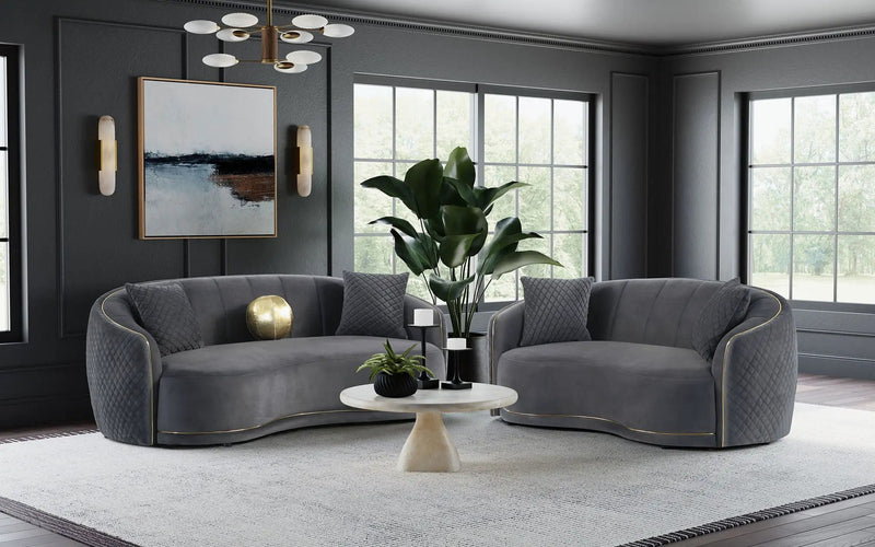Brookside 2-piece Velvet Upholstered Sofa Set Dark Grey by Unique Piece Furniture