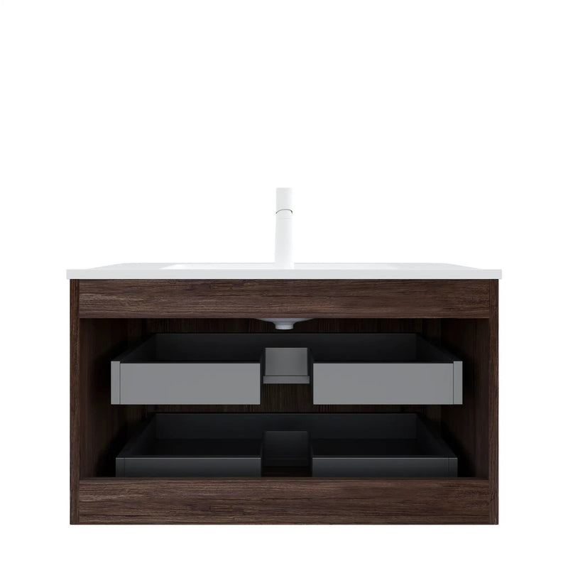 Noor 36" Bathroom Vanity with Sink, Wall-Mounted Floating Plywood Cabinet with 2 Drawers by HouseOfZazla