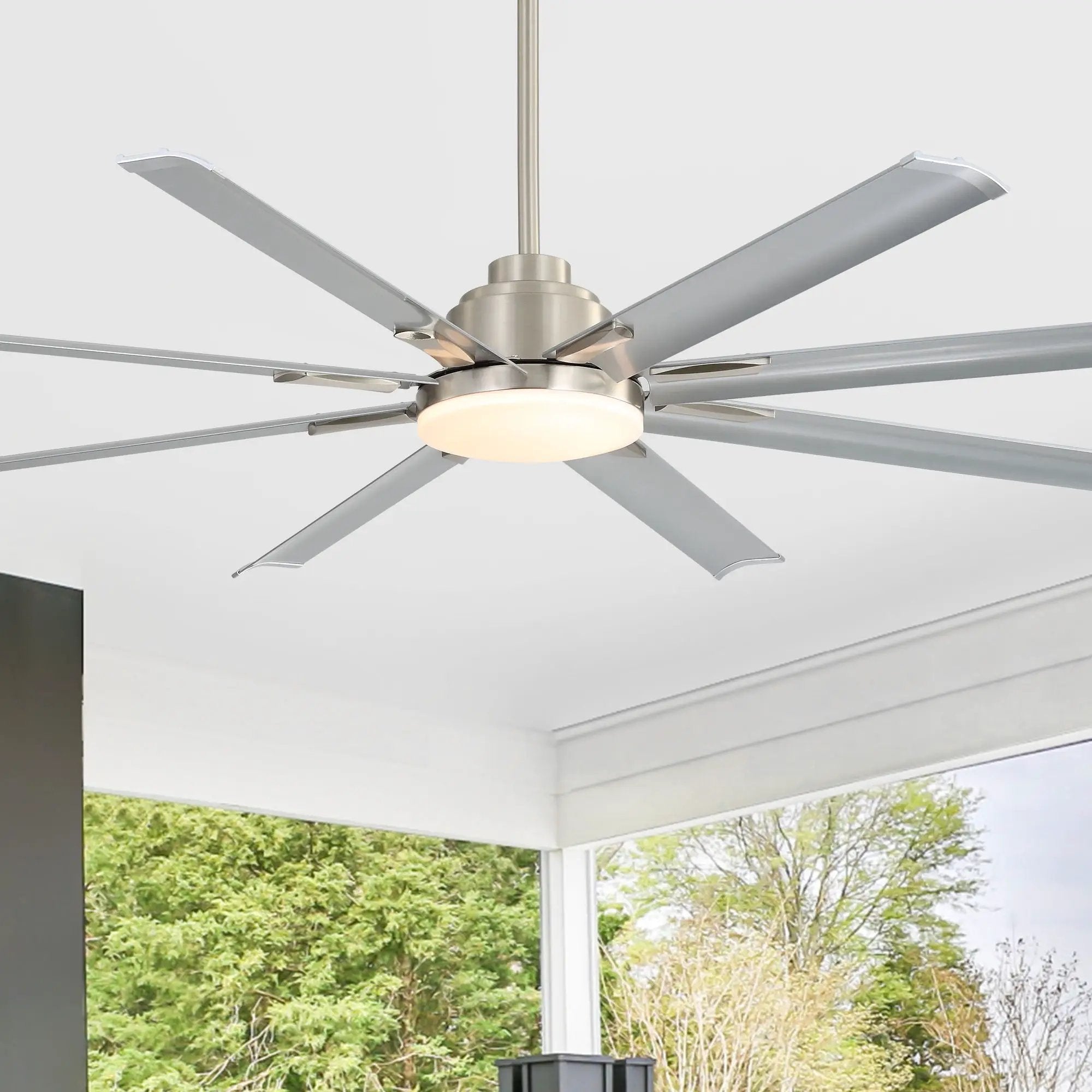 DC Motor Ceiling Fan With Dimmable Light And 8 Blade Aluminum Blades - Nickel by Unique Piece Furniture