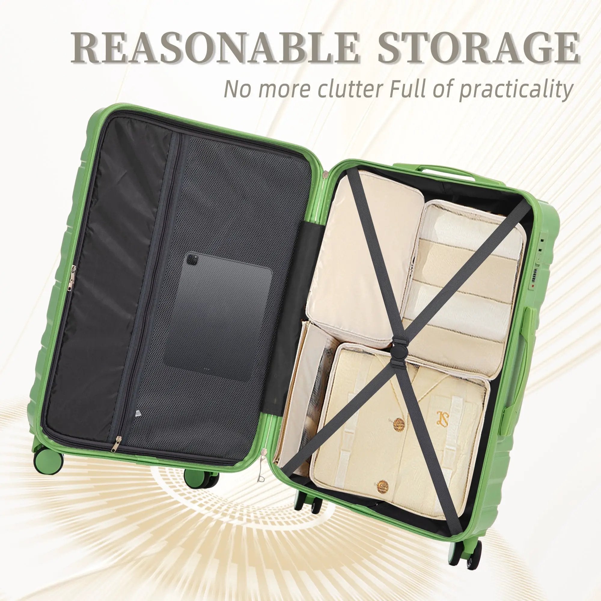 HIFINE Tourist 3-Piece Spinner Wheel Luggage Set in Green by HouseOfZazla