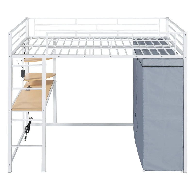 Loft Bed With Desk, Shelves, Power Outlet, LED Light And Wardrobe by HouseOfZazla