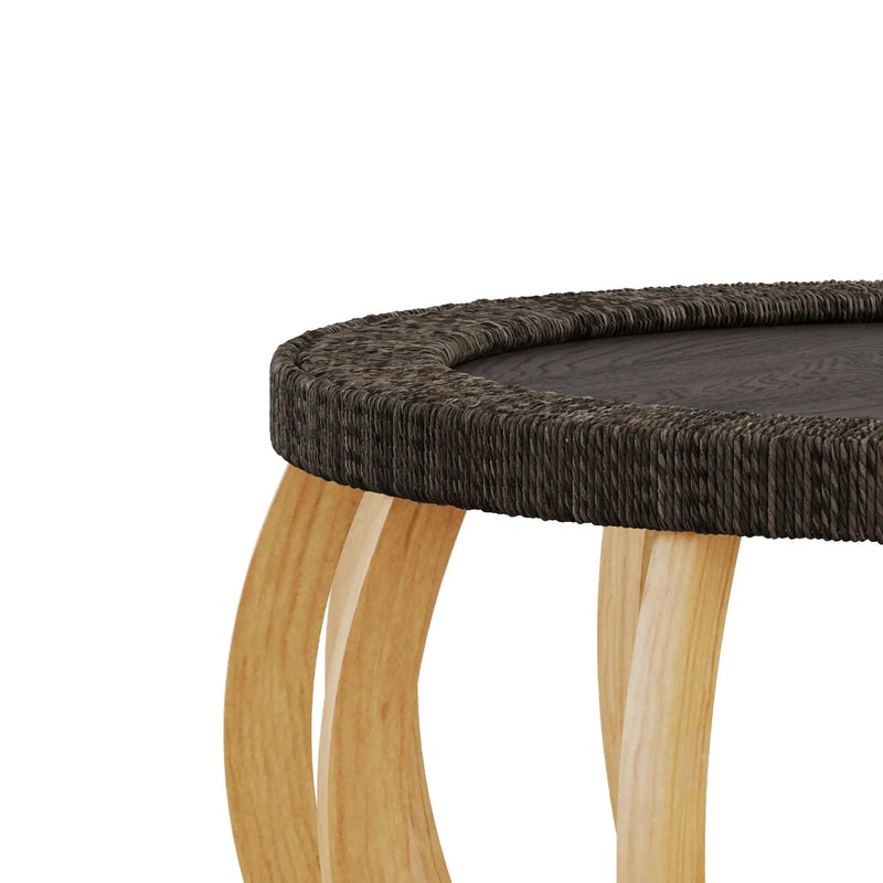 Vintage Rattan Solid Wood Round Coffee Table by HouseOfZazla
