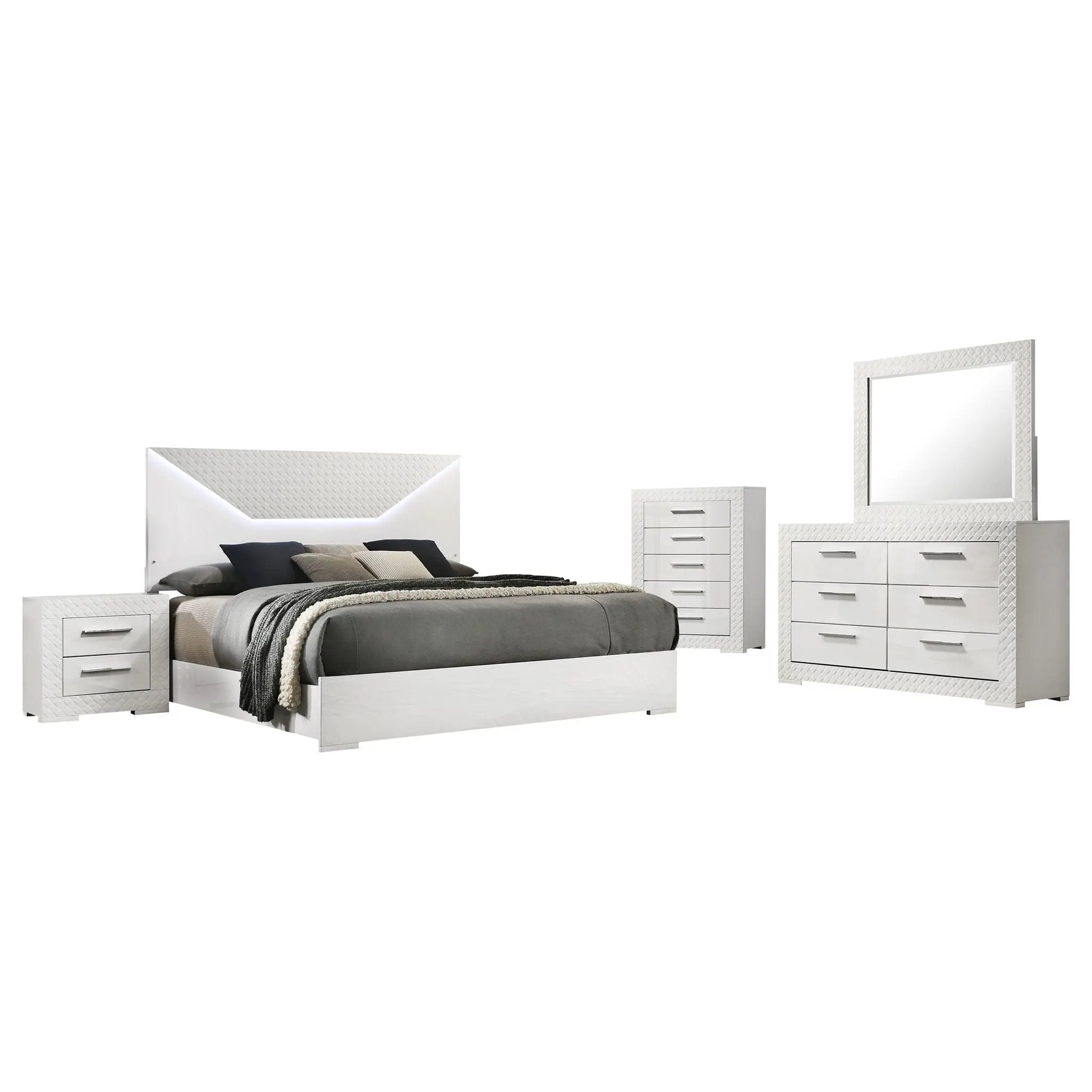 Ives 5-piece Eastern King Bedroom Set White High Gloss by Unique Piece Furniture
