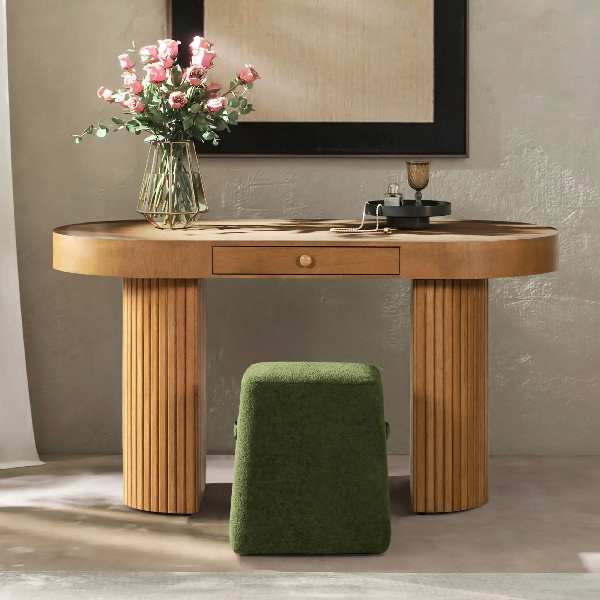 Jesse - Single Drawer Fluted Oval Console Desk - Honey Brown by Unique Piece Furniture