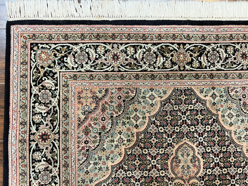Sino Persian Rug 4x6, Fine Hand Knotted Carpet, Black, Wool, Vintage Rug 4 x 6, Herati Mahi, 300 KPSI by Jewel Rugs