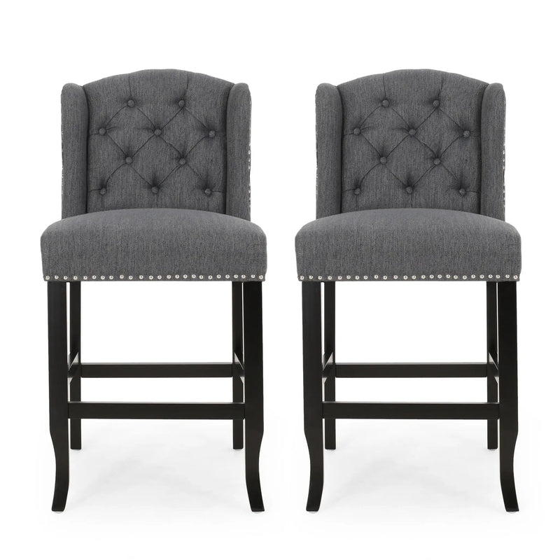 Vienna Fabric Tufted Counter Stool With Nailhead Accents (Set of 2) by HouseOfZazla