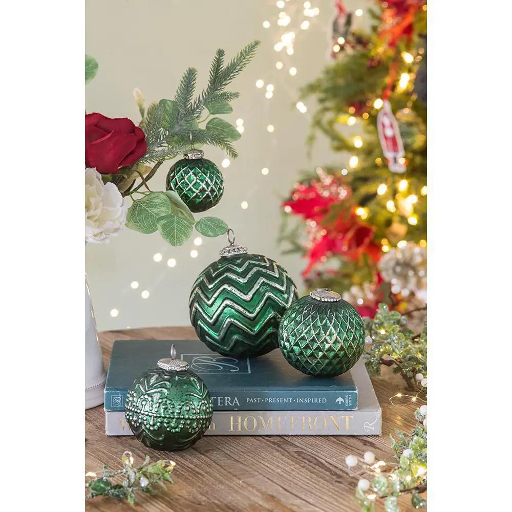 Christmas Ball Ornaments, Glass Decorative Hanging Ball Christmas Tree Ornaments, For Holiday Party Decorations (Set of 6) - Green by HouseOfZazla