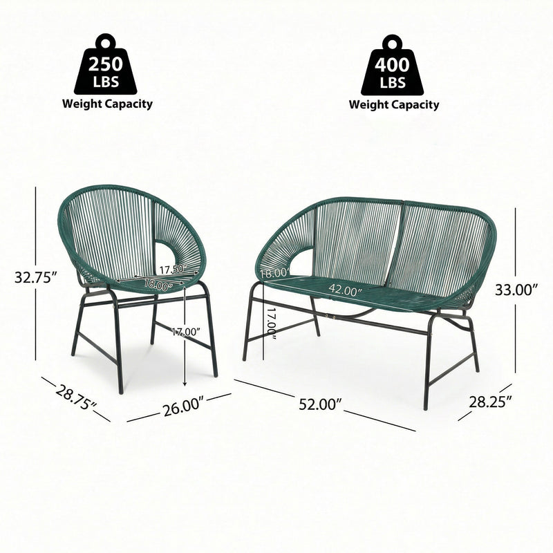 Nusa Outdoor Patio Wicker 3-Piece Chat Set by HouseOfZazla
