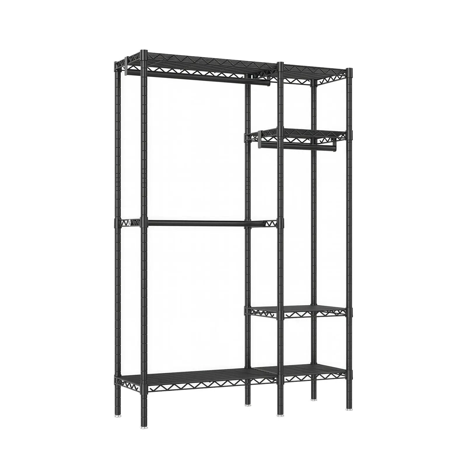 Freestanding Clothes Rack With 6 Adjustable Wire Shelves And 3 Garment Rails - Black by HouseOfZazla